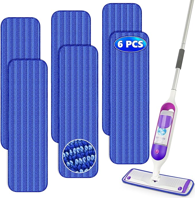 Reusable Mop Pads Compatible with Swiffer PowerMop, Microfiber Mop Pads Refills Mop Heads Replacement for Swiffer Mop Spray Mop Floor Mop, Washable Reusable Floor Mopping Refills, 6 Pack