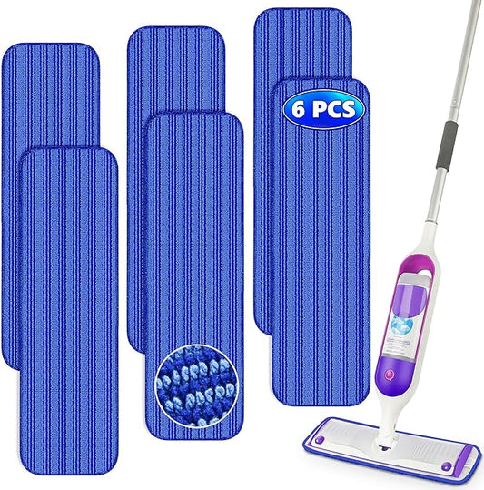Reusable Mop Pads Compatible with Swiffer PowerMop, Microfiber Mop Pads Refills Mop Heads Replacement for Swiffer Mop Spray Mop Floor Mop, Washable Reusable Floor Mopping Refills, 6 Pack