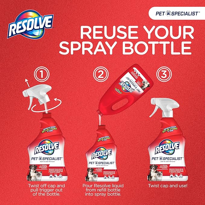 Resolve Pet Specialist Carpet Cleaner, Pet Stain and Odor Remover, Carpet Cleaner Spray, 32fl oz Spray & 60fl oz Refill