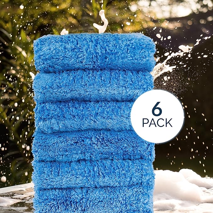 GREEN LIFESTYLE Microfiber Cleaning Cloth 6 Pack, Borderless Microfiber Towels, Car Wash Towels (16" x 16", Blue)