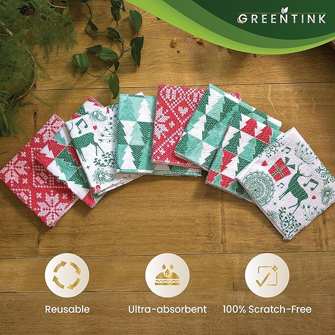 Eco-Friendly Reusable Dish Cloth Set – 24-Pk Multipurpose Kitchen Cleaning Cloth Made from Recycled Materials – Absorbent, Dish Towels & Non-Scratch Cleaning Rags, 12x12 in.