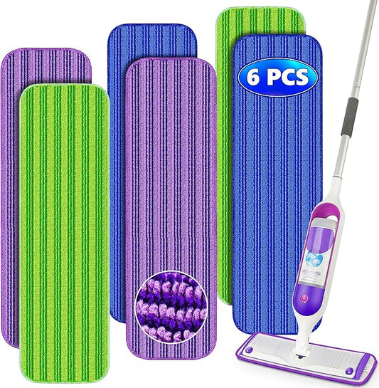 Reusable Mop Pads Compatible with Swiffer PowerMop, Microfiber Mop Pads Refills Mop Heads Replacement for Swiffer Mop Spray Mop Floor Mop, Washable Reusable Floor Mopping Refills, 6 Pack