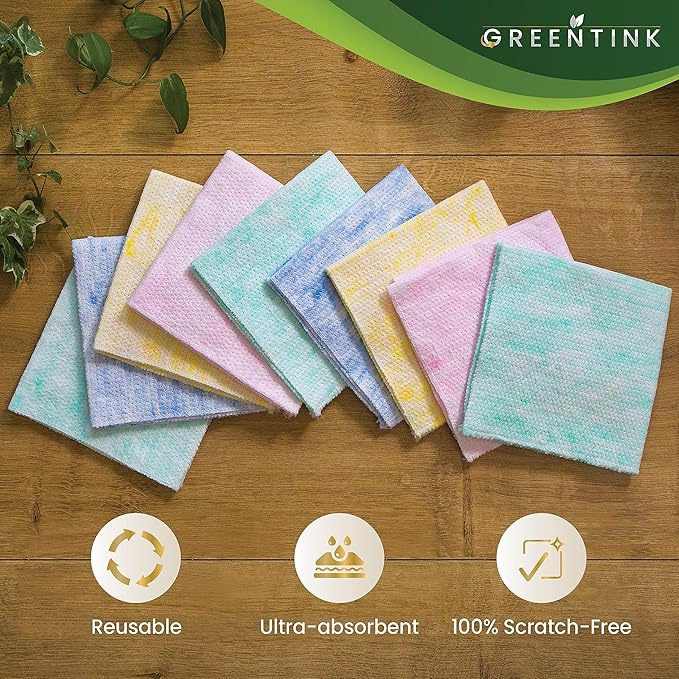 Eco-Friendly Reusable Dish Cloth Set – 24-Pk Multipurpose Kitchen Cleaning Cloth Made from Recycled Materials – Absorbent, Dish Towels & Non-Scratch Cleaning Rags, 12x12 in.