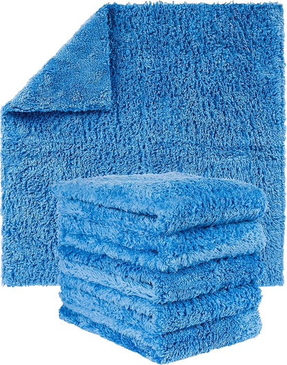 GREEN LIFESTYLE Microfiber Cleaning Cloth 6 Pack, Borderless Microfiber Towels, Car Wash Towels (16" x 16", Blue)