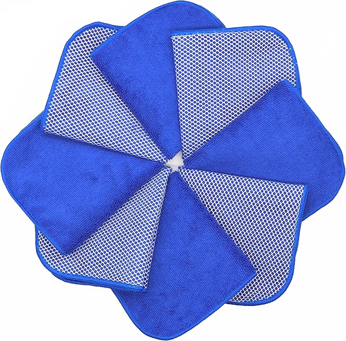 Microfiber Dish Cloths Fast Drying Kitchen Cleaning Cloth Dish Rags Dust Cloths Ultra Absorbent Lint Free Washcloths with Poly Scrub Side 12inch x 12inch 8 Pack (Dark Blue)