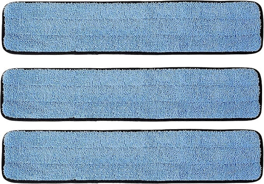 24" Commercial and Janitorial Microfiber Wet Mop Refill Pads for Flat Microfiber Mop Frames (3 Pack, Blue)